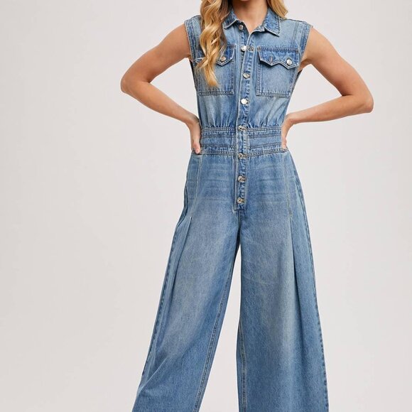 Bluivy Kaylor Denim Jumpsuit Size Large - Picture 1 of 15